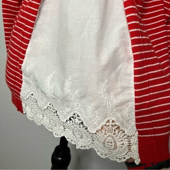 Boden Womens Size S Red Striped Lace Back Cotton Blend Long Sleeve Crew Sweater - Picture 8 of 11
